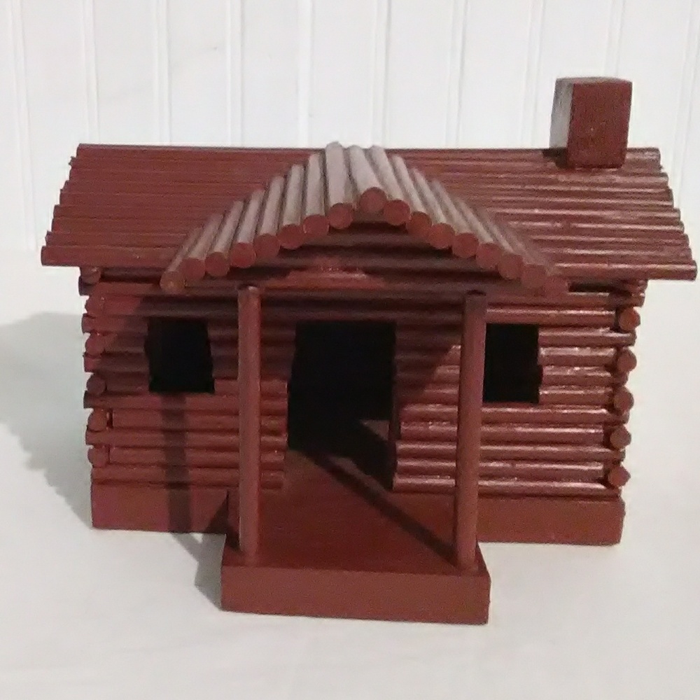 SALE Vintage Hand Made Log Cabin - Picture 1 of 8